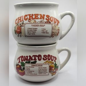 Set of 4 Vintage Soup Mugs  with Soup Recipes printed on front of Mugs